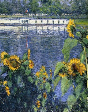 sonnenblumen Ölbilder verkaufen - Sonnenblumen am Ufer der Seine Landschaft Gustave Caillebotte